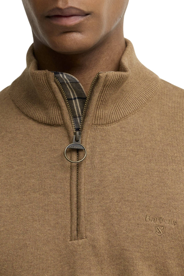 Cotton Half Zip Knitted Jumper - Sandstone