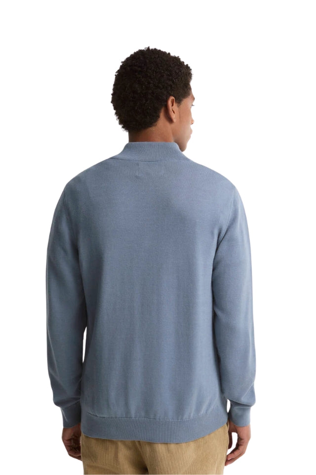 Cotton Half Zip Knitted Jumper - Tarn Blue