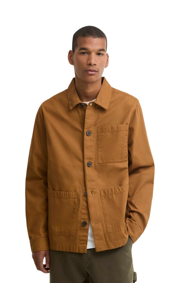 Tartan Trimmed Washed Overshirt - Cinammon