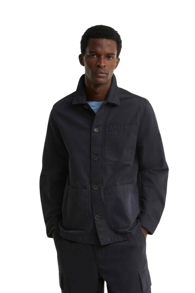 Tartan Trimmed Washed Overshirt - Dark Navy