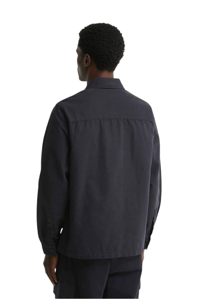 Tartan Trimmed Washed Overshirt - Dark Navy