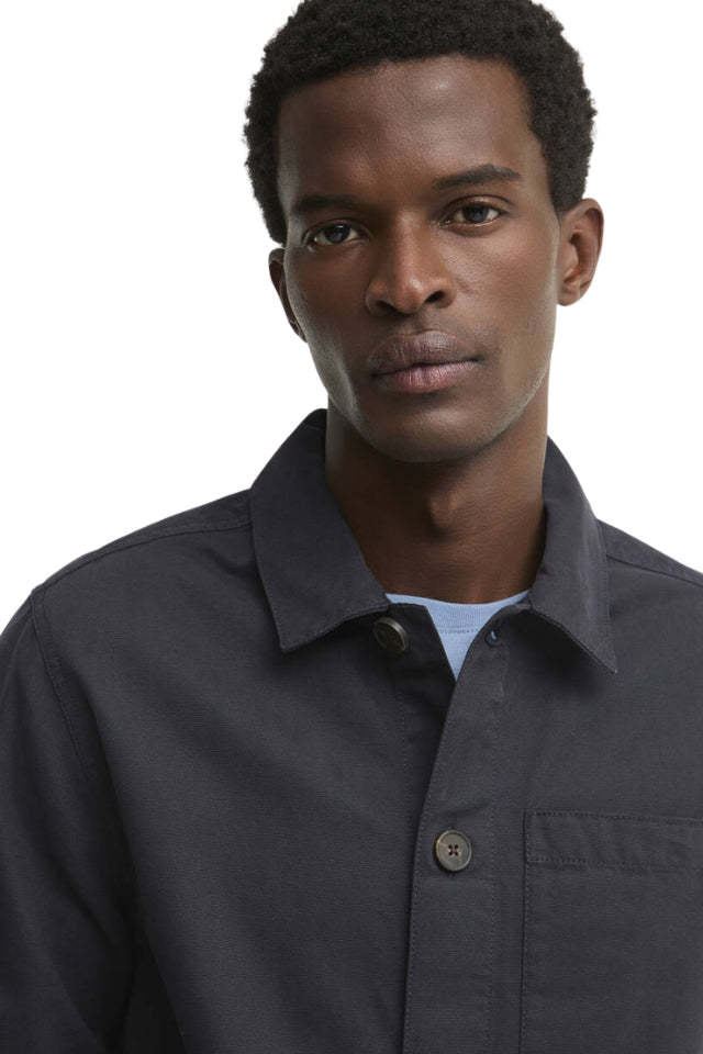 Tartan Trimmed Washed Overshirt - Dark Navy