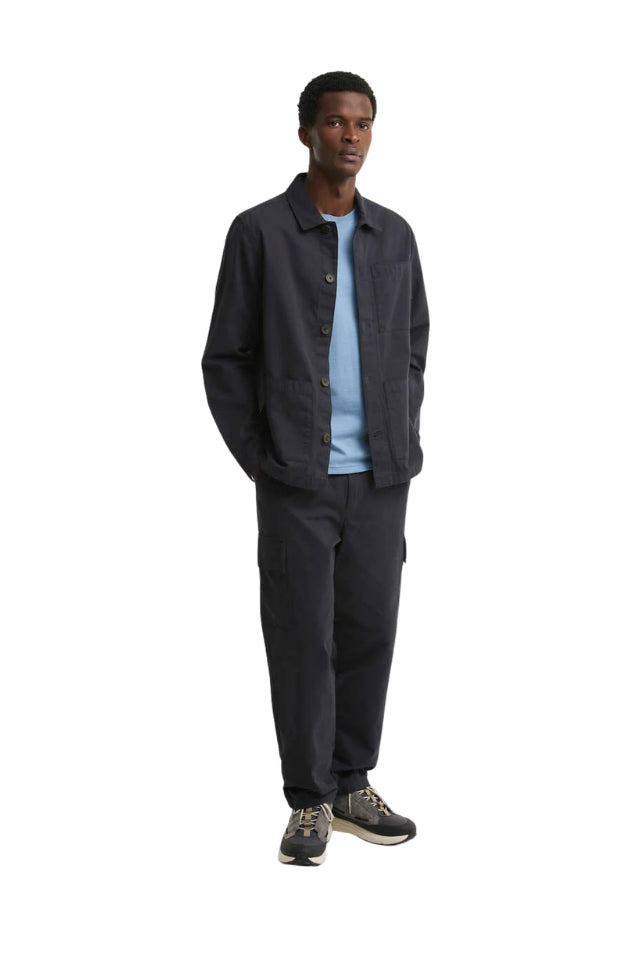 Tartan Trimmed Washed Overshirt - Dark Navy