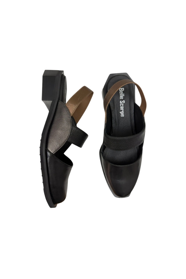Rene Slingback Sandal - Black and Bronze