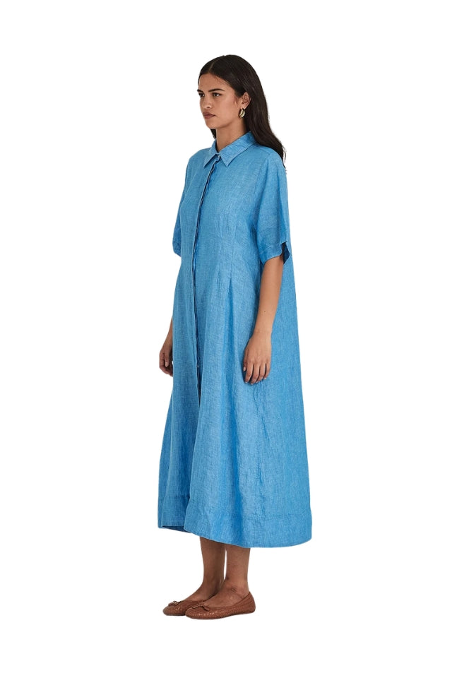 Maddy Linen Dress - Lagoon Blue