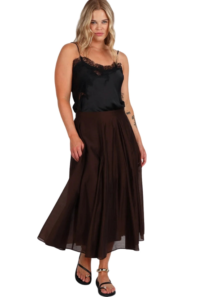 Full Pleated Detail Midi Skirt - Cocoa
