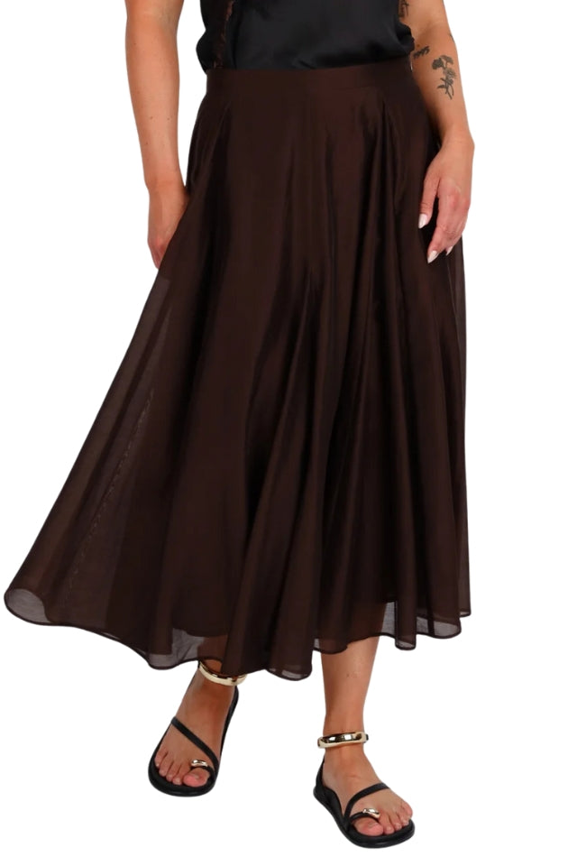 Full Pleated Detail Midi Skirt - Cocoa
