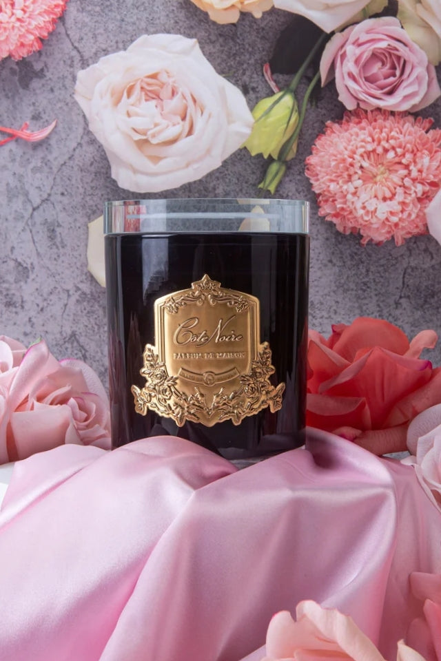450g Candle Dark Vessel with Gold Badge - Charente Rose