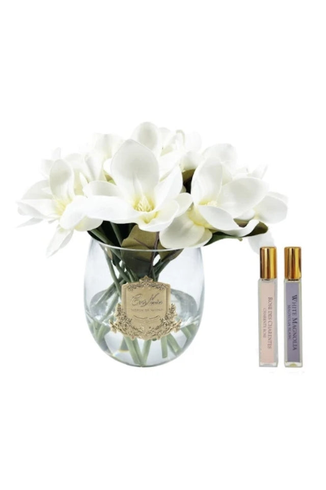 Luxury Round Magnolia Bouquet Gold Badge - Ivory White