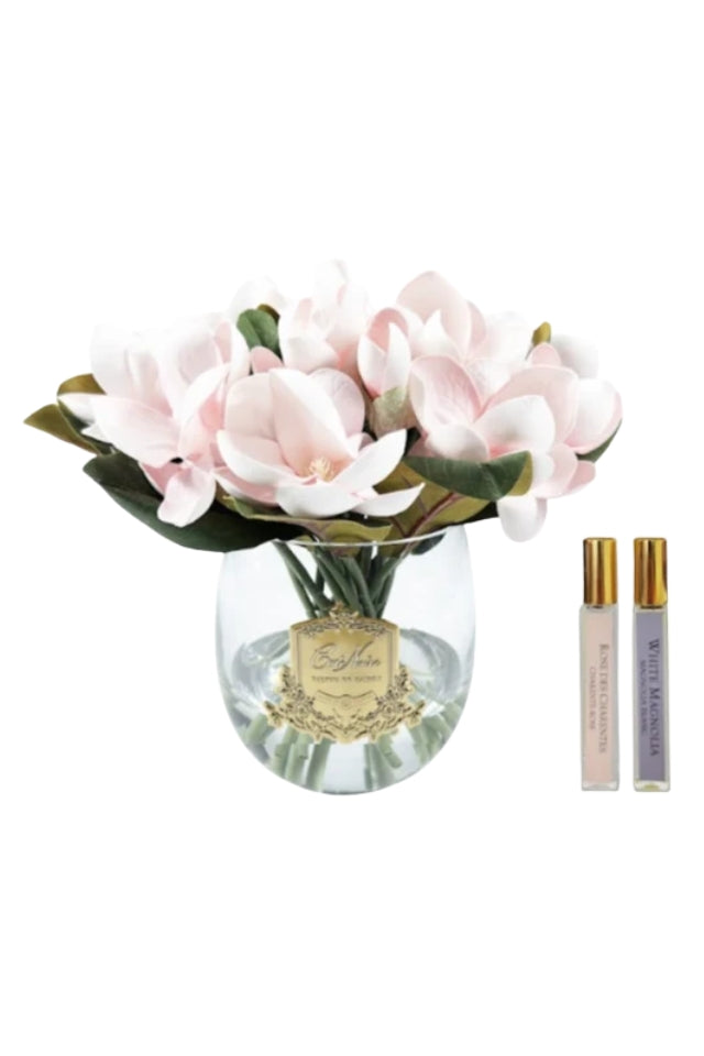 Round Magnolia Bouquet Gold Badge - Pink