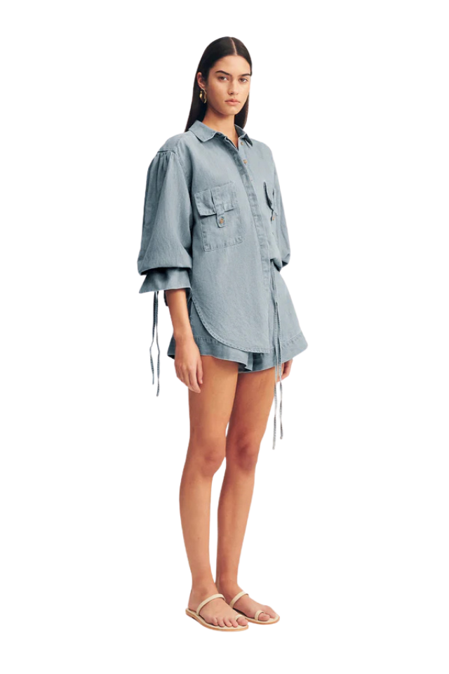 Ellsworth Gathered Shirt - Bleached Blue