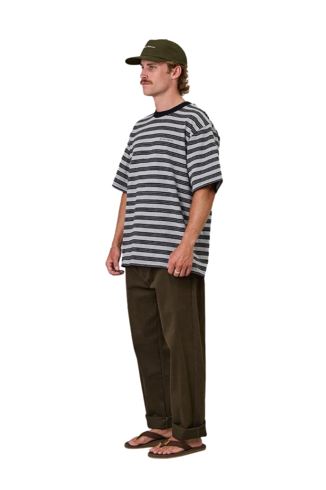 Script Heavy Shore Tee - Grey Marle Stripe