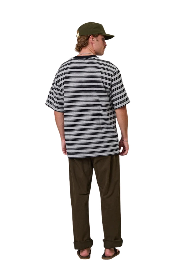Script Heavy Shore Tee - Grey Marle Stripe