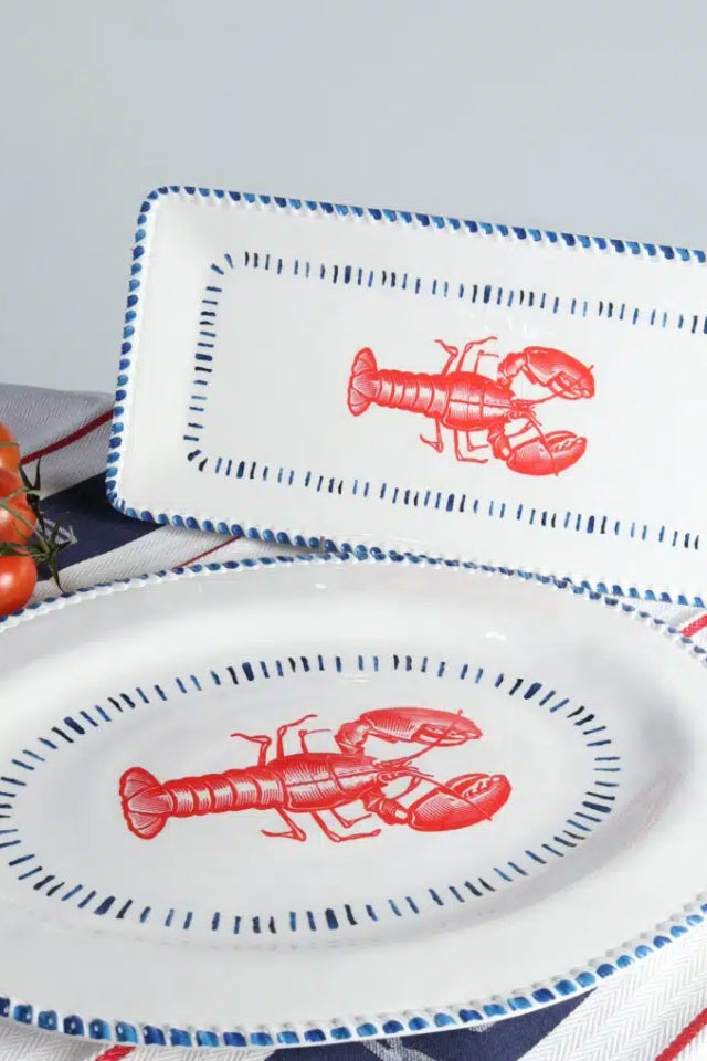 Melamine Nautical Lobster Oval Platter 48cm - White, Blue and Red
