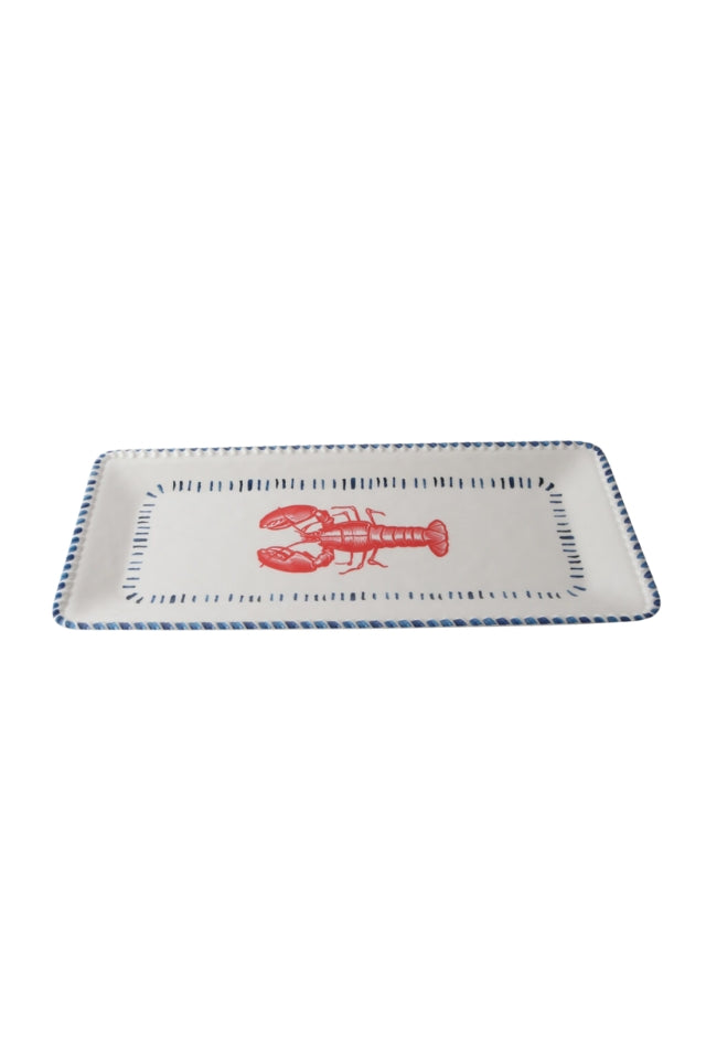 Melamine Nautical Lobster Rectangle Platter 43cm - White, Blue and Red