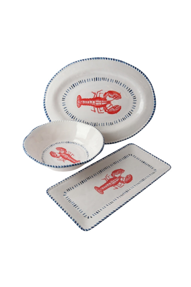 Melamine Nautical Lobster Rectangle Platter 43cm - White, Blue and Red