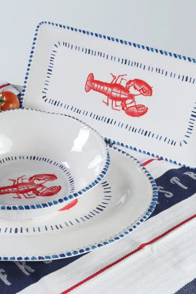 Melamine Nautical Lobster Rectangle Platter 43cm - White, Blue and Red