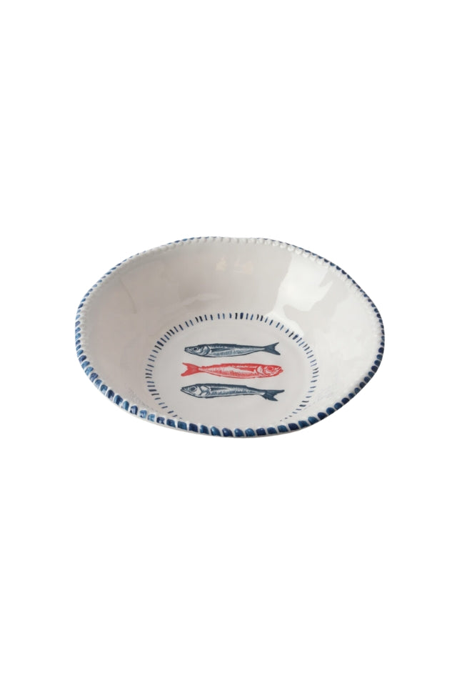 Melamine Nautical Sardine Bowl 31cm - White, Blue and Red