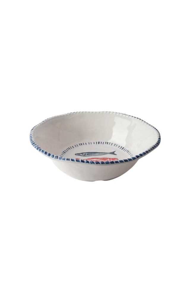 Melamine Nautical Sardine Bowl 31cm - White, Blue and Red