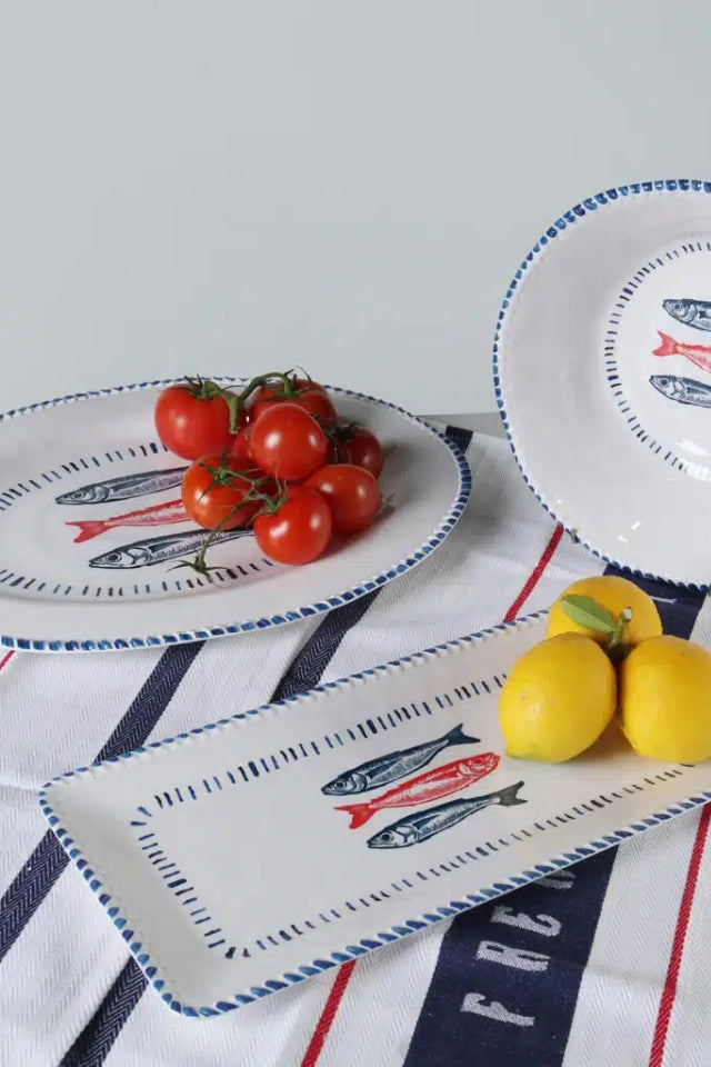 Melamine Nautical Sardine Oval Platter 48cm - White, Blue and Red
