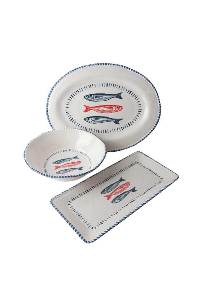 Melamine Nautical Sardine Oval Platter 48cm - White, Blue and Red