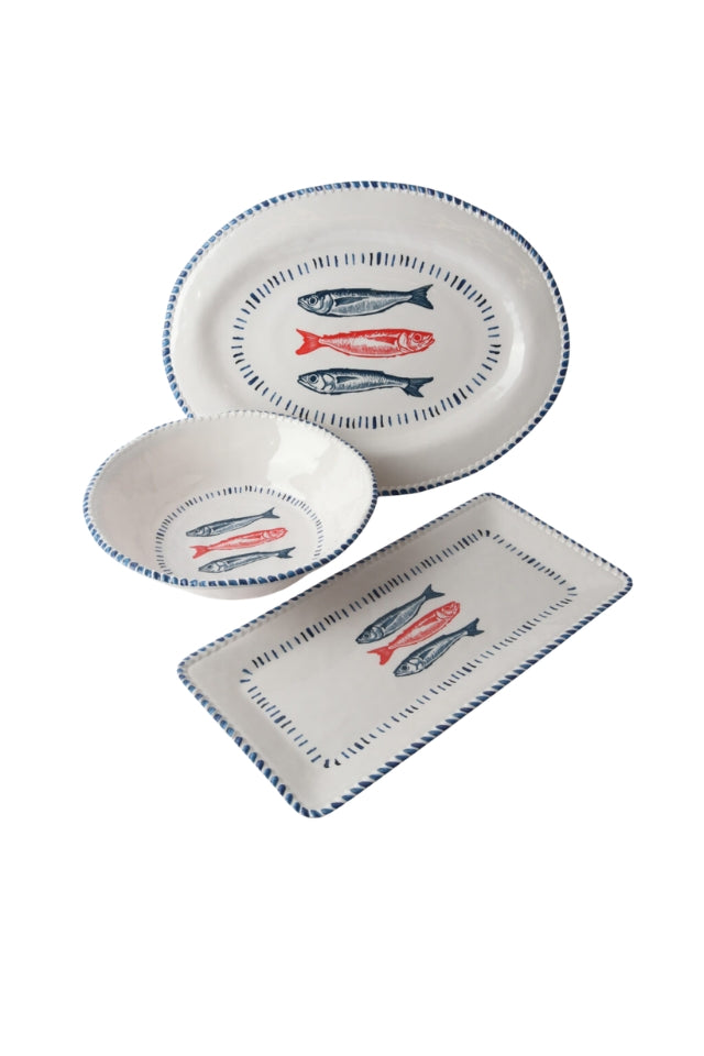 Melamine Nautical Sardine Rectangle Platter 43cm - White, Blue and Red