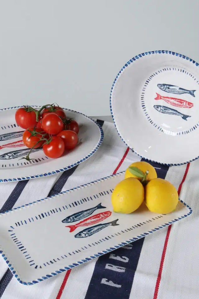 Melamine Nautical Sardine Rectangle Platter 43cm - White, Blue and Red