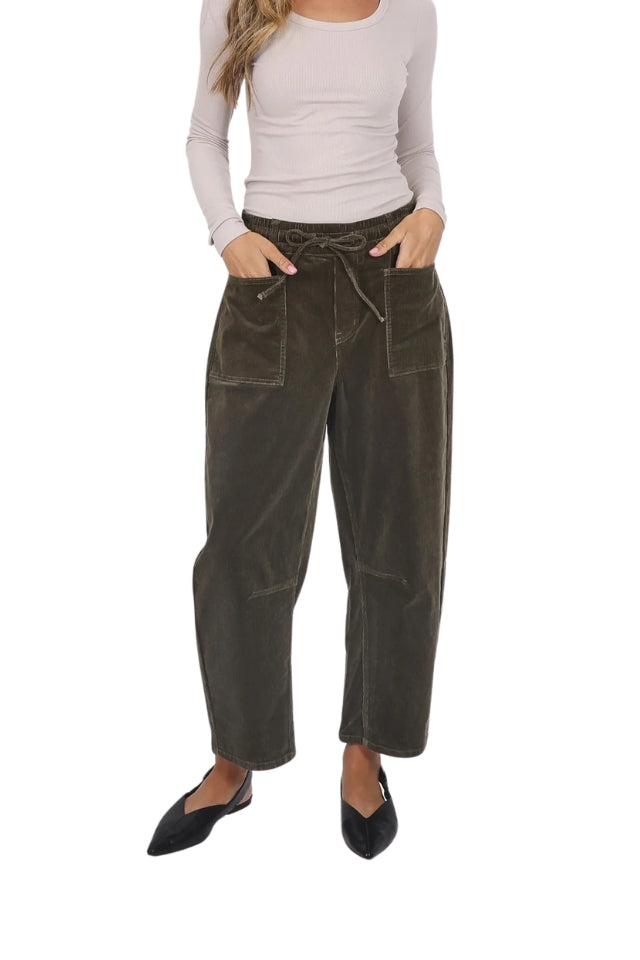 Leo Barrel Jean Corduroy - Forest Moss