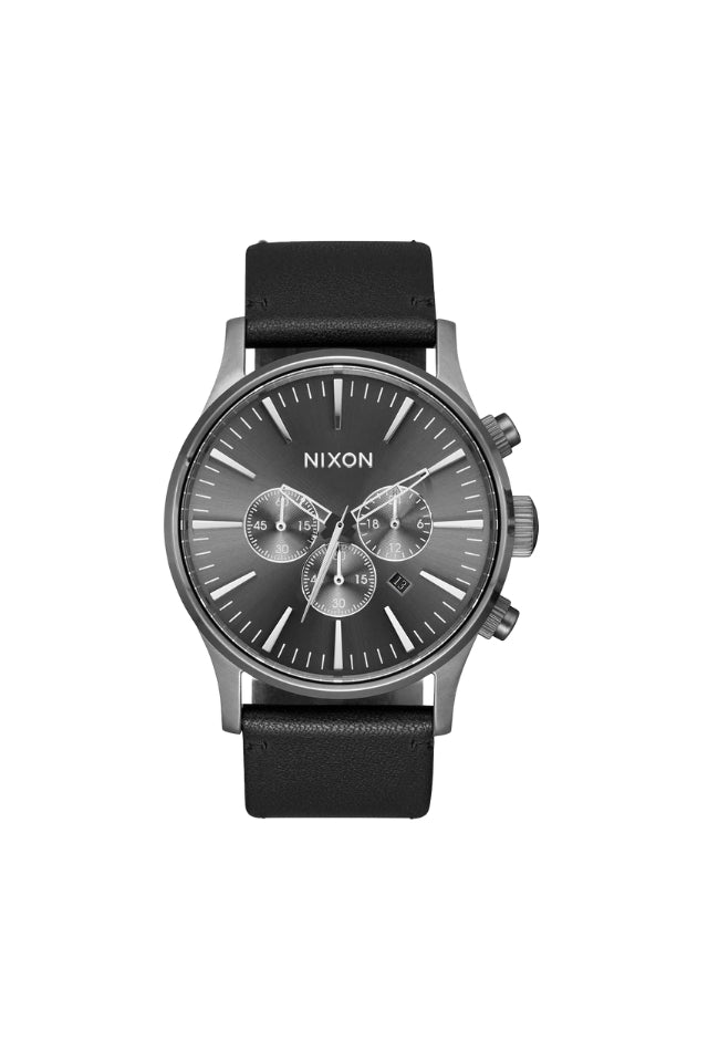Sentry Chrono Leather Watch - Gunmetal, Black