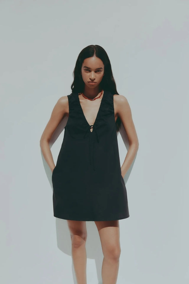 Cerie Poplin Mini Dress - Black