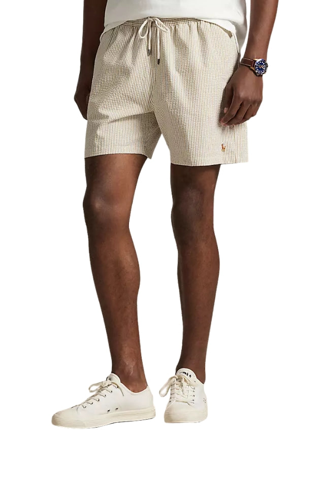 Traveler Classic Swim Trunk - Coastal Beige Seersucker
