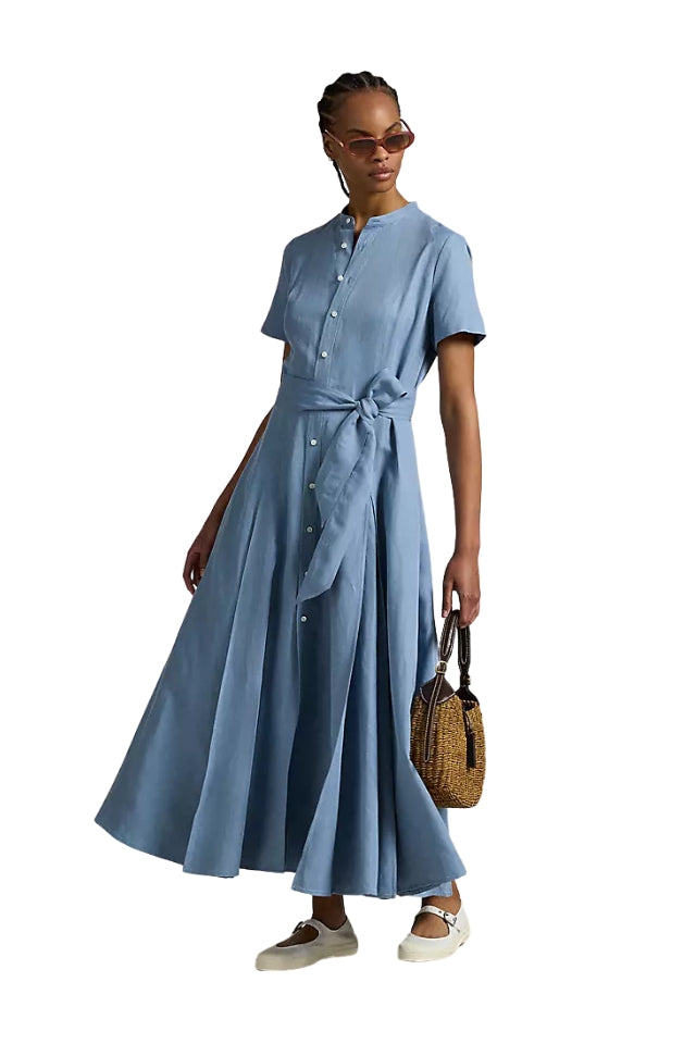 Belted A-Line Dress - Channel Blue