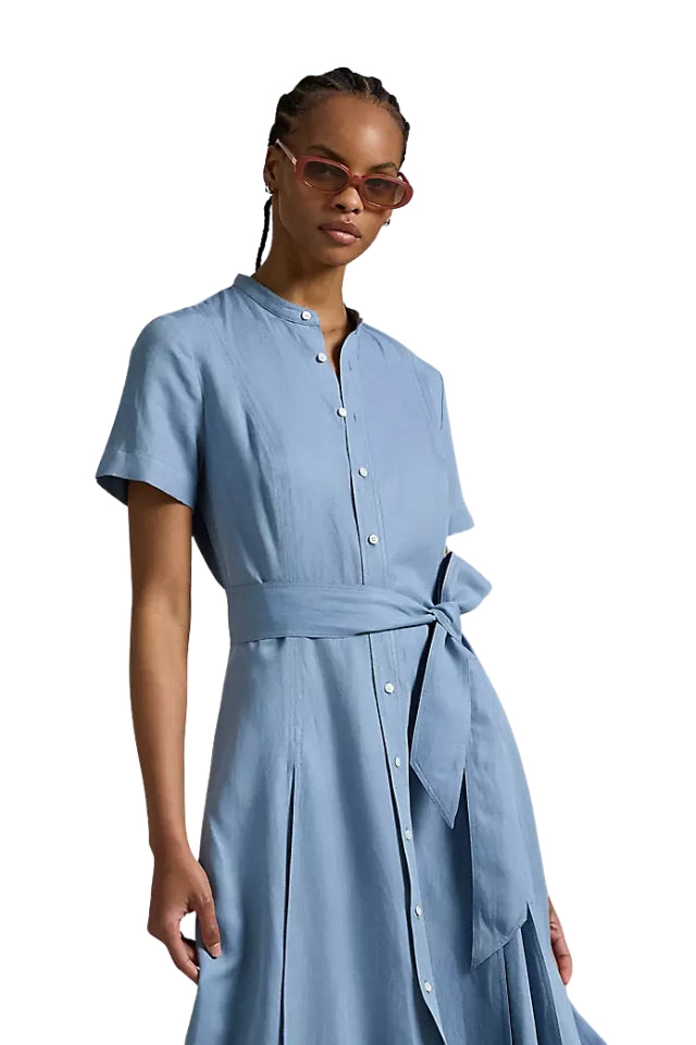 Belted A-Line Dress - Channel Blue