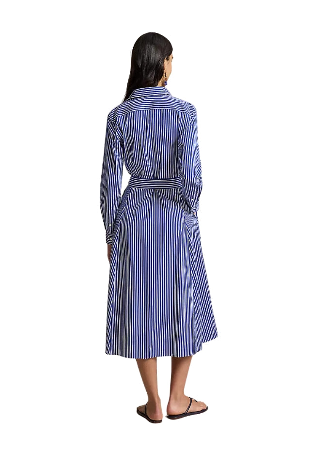 Belted Striped Cotton Shirtdress - Bright Navy/ White