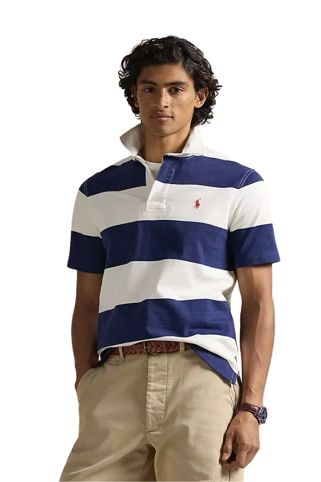 Short-Sleeve Rugby Shirt - Dark Cobalt/Deckwash White