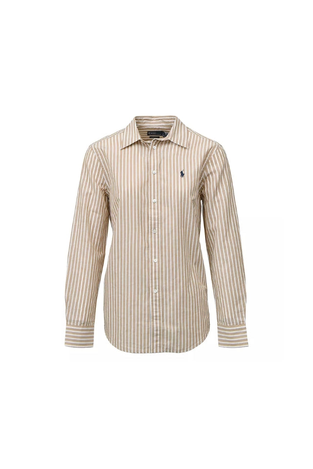 Striped Cotton-Linen Shirt - Classic Camel/White