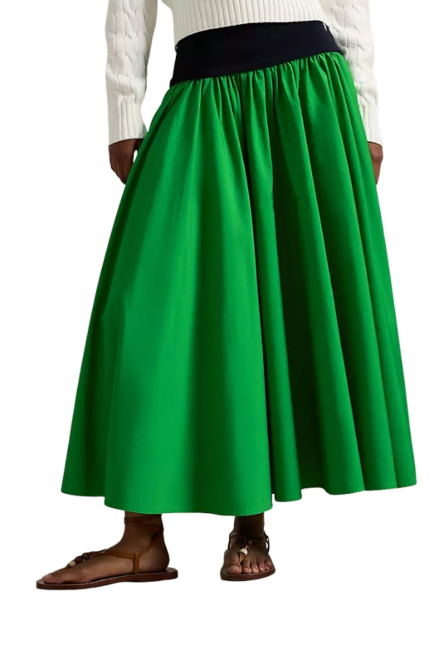 Contrast A-Line Skirt - Palm Green