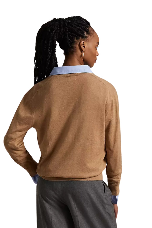 V-Neck Sweater - Camel Melange
