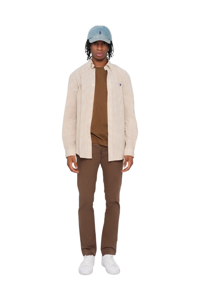 Stretch Poplin Shirt - Beige/White