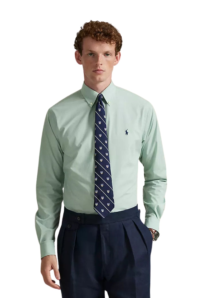 Stretch Poplin Shirt - Essex Green White