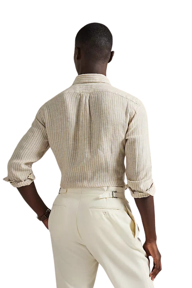 Striped Linen Shirt - Costal Beige/White