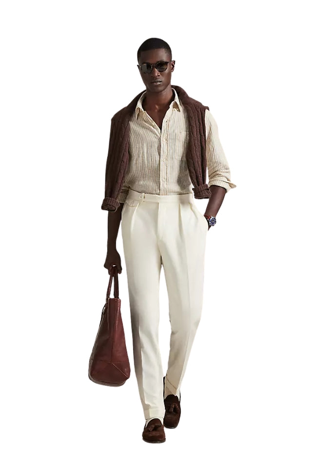 Striped Linen Shirt - Costal Beige/White