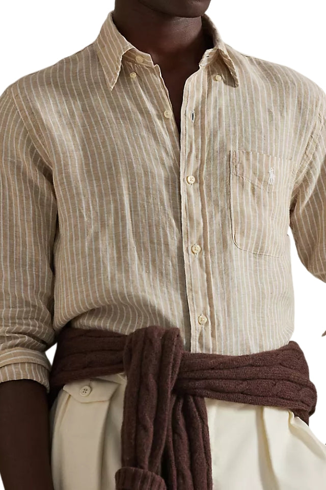 Striped Linen Shirt - Costal Beige/White