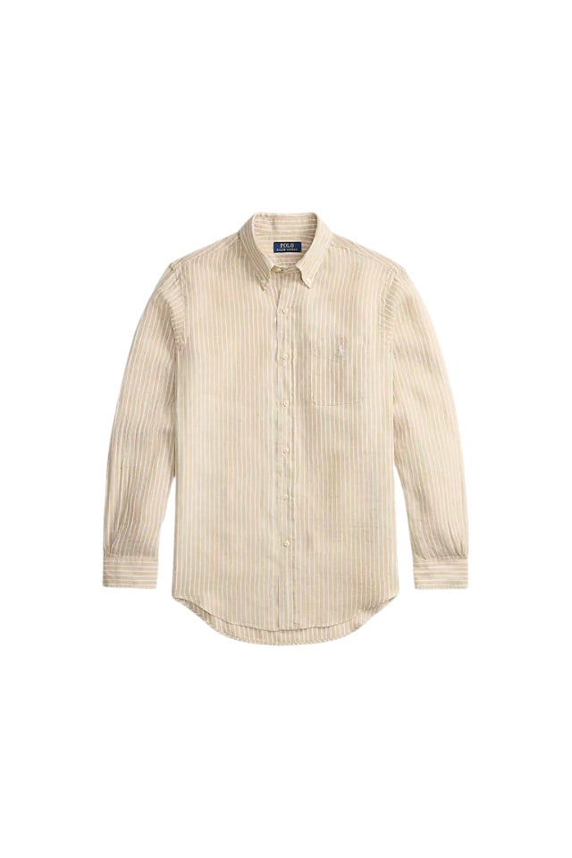Striped Linen Shirt - Costal Beige/White