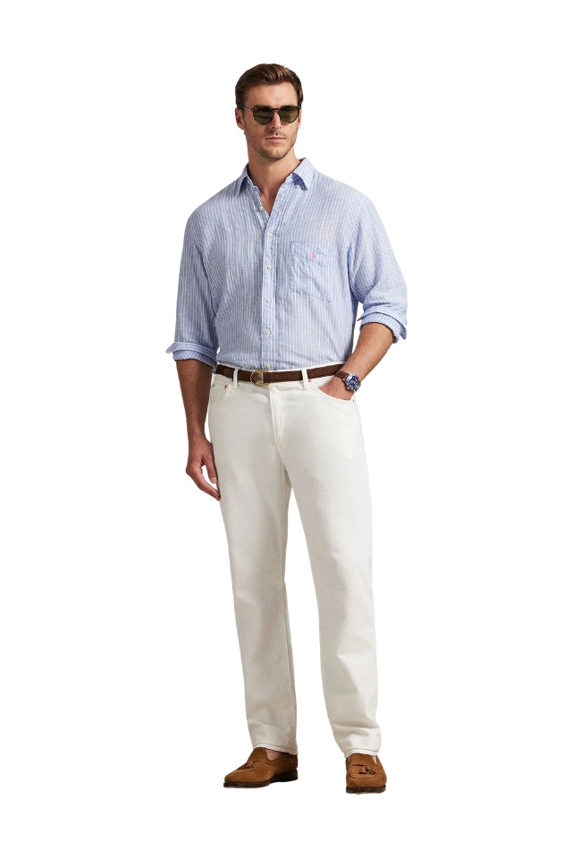 Striped Linen Shirt - Harbor Island Blue White