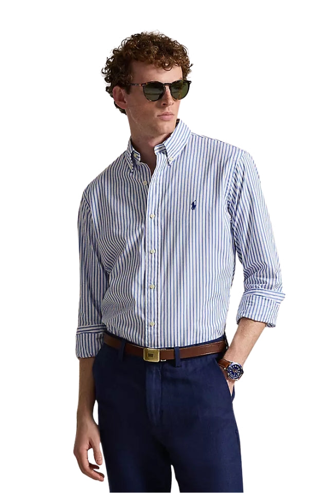 Striped Poplin Shirt - White Blue