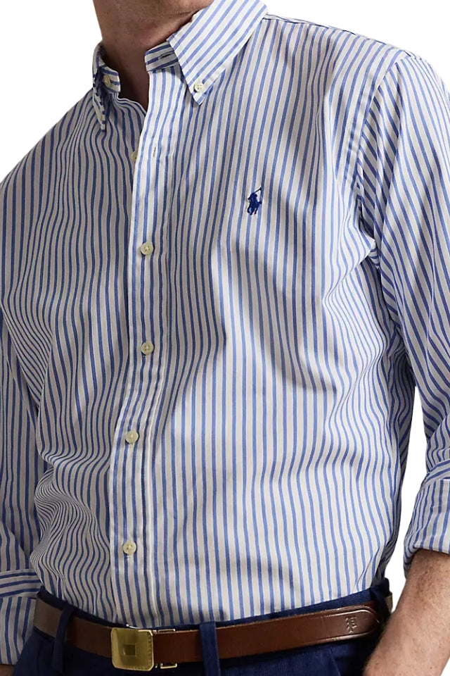 Striped Poplin Shirt - White Blue