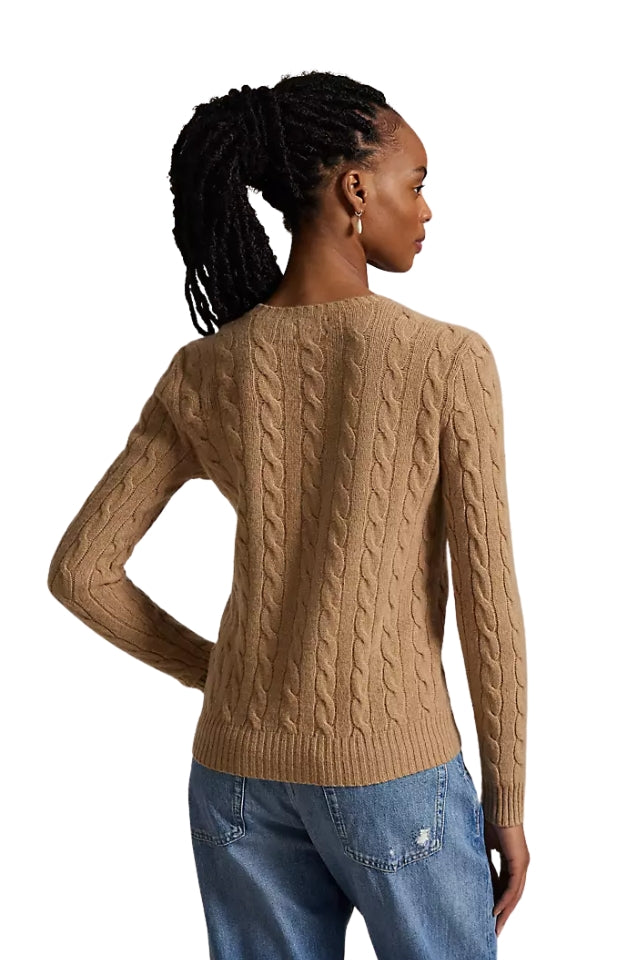 Cable Crewneck Sweater - Camel Melange
