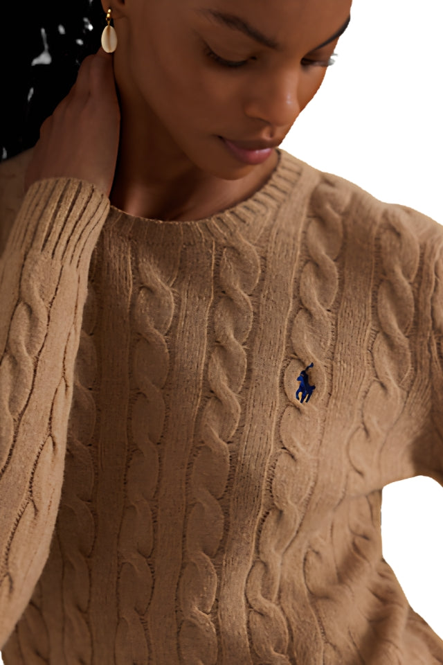 Cable Crewneck Sweater - Camel Melange