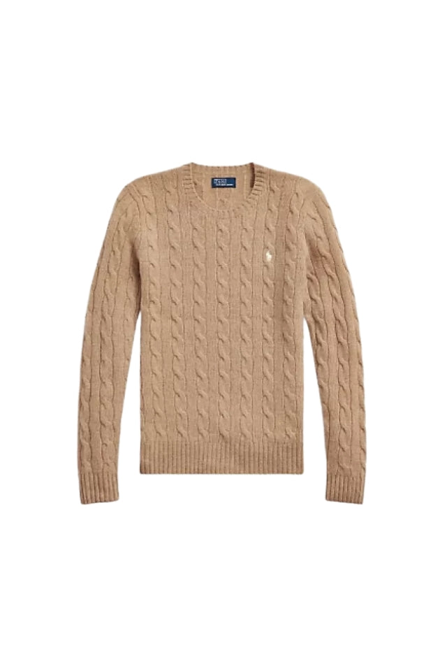 Cable Crewneck Sweater - Camel Melange